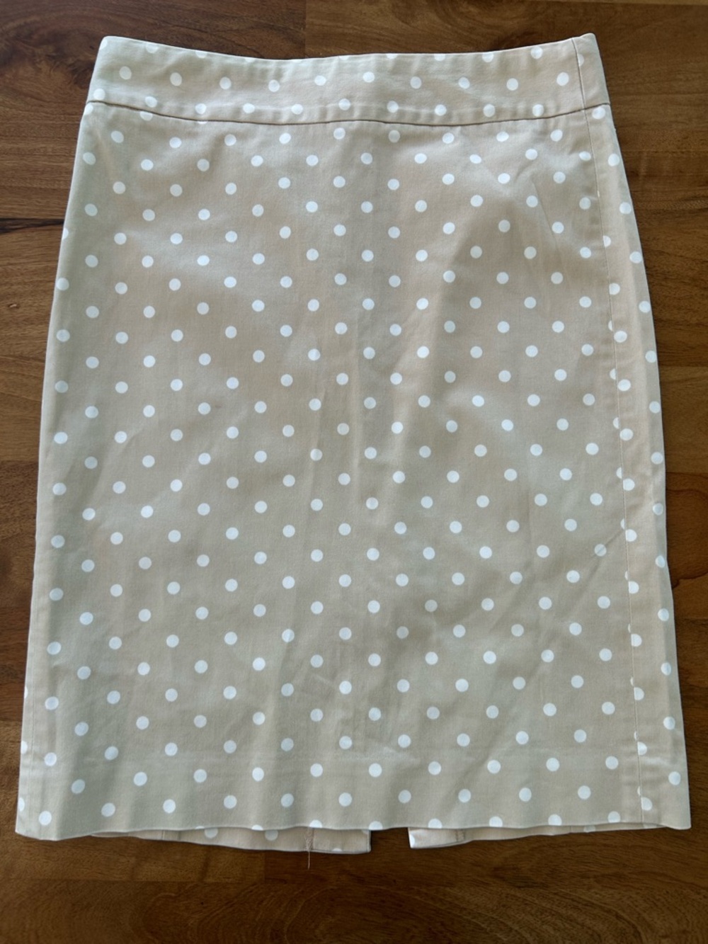 J. Crew Tan Pencil Skirt with White Polka Dots Size 2